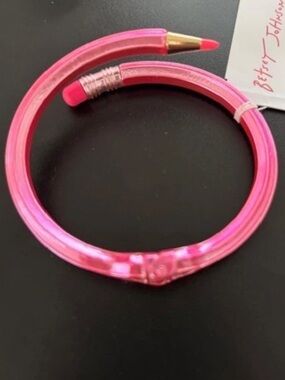 BETSEY JOHNSON Back to School Hinge Metallic Pink Pencil Bypass Bracelet NEW NWT